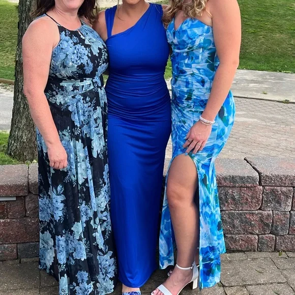 Lulus Enticing Darling Royal Blue Asymmetrical Ruched Maxi Dress - Size M - Picture 2 of 2